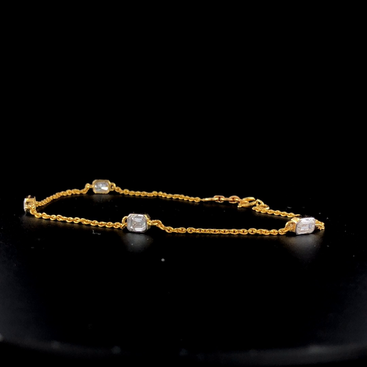 Emerald Cut Diamond Station Bracelet, Bezel Set Diamonds by the Yard Dainty Chain.