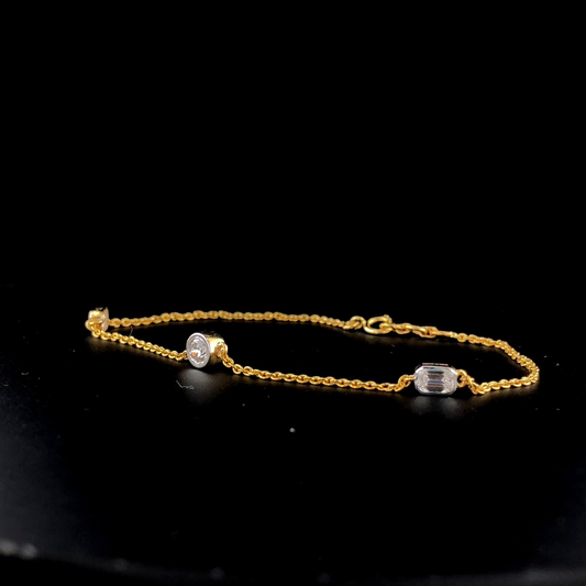 Alternating Round and Emerald Cut Diamond Station Bracelet, Bezel Set Diamonds by the Yard Chain.