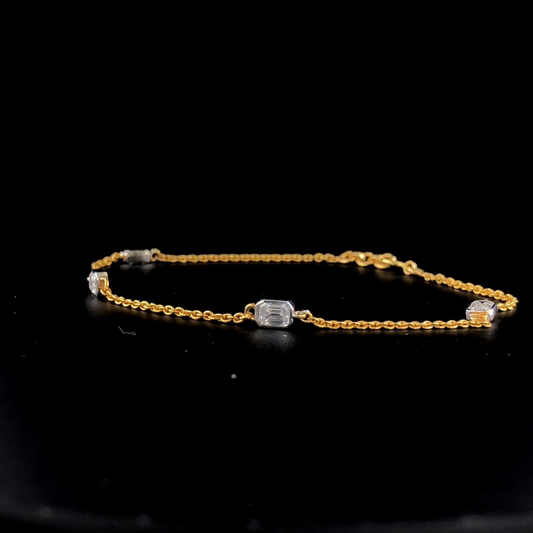 Emerald Cut Diamond Station Bracelet, Bezel Set Diamonds by the Yard Two Tone Chain.