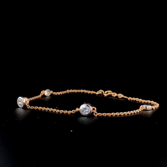 Round Diamond Station Bracelet, Bezel Set Diamonds by the Yard Two Tone Chain.