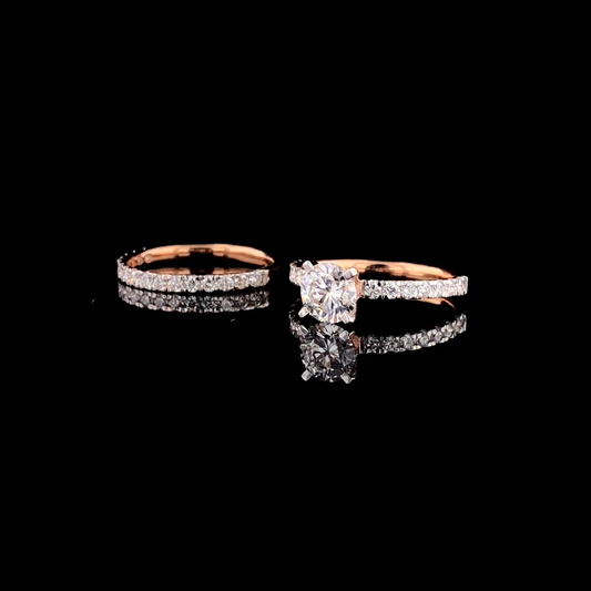 Round Brilliant Solitaire Bridal Set, Pave Diamond Engagement Ring with Matching Eternity Band.