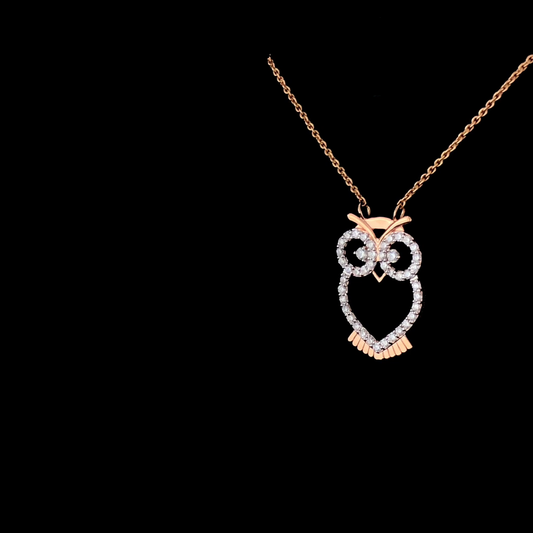 Diamond Owl Pendant Necklace, Pave Set Round Diamond Open Heart Body Chain.