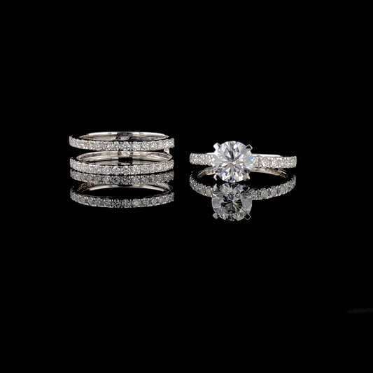Round Brilliant Solitaire Engagement Ring, Convertible Wrap Around Pave Diamond Band Set.