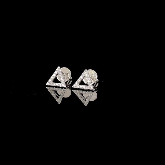 Diamond Open Triangle Stud Earrings, Pave Set Round Diamond Geometric Earrings.