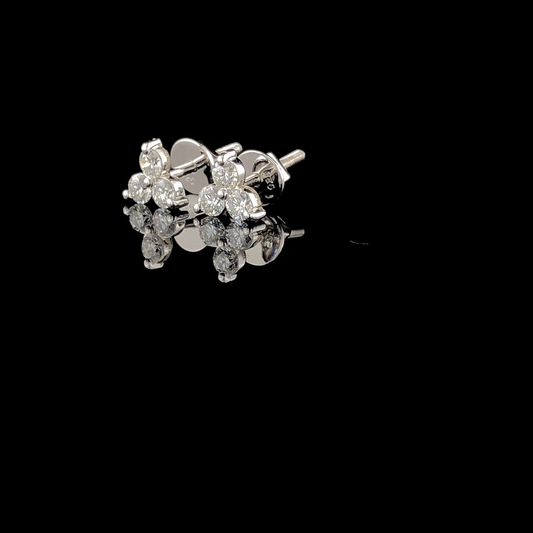 Round Cut Diamond Cluster Stud Earrings Floral Design.