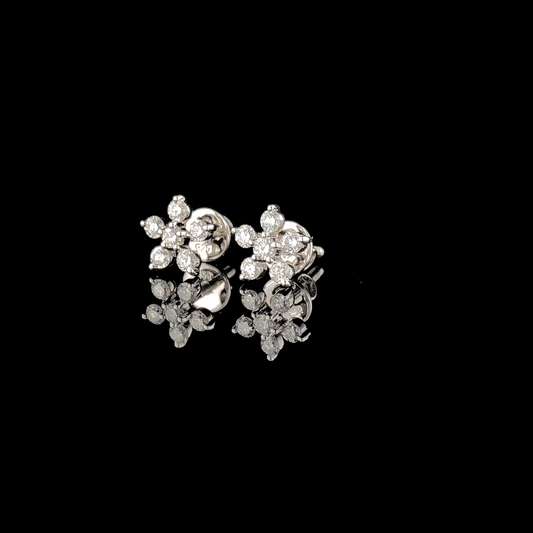 Round Diamond Flower Cluster Stud Earrings, Five Petal Floral Diamond Earrings.