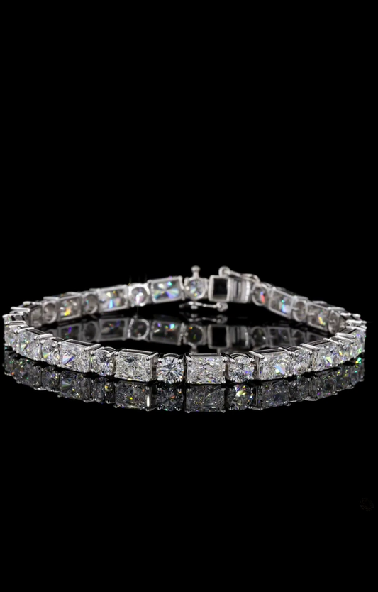 Radiant and Round Diamond Tennis Bracelet, Alternating Cut Diamond Bracelet.